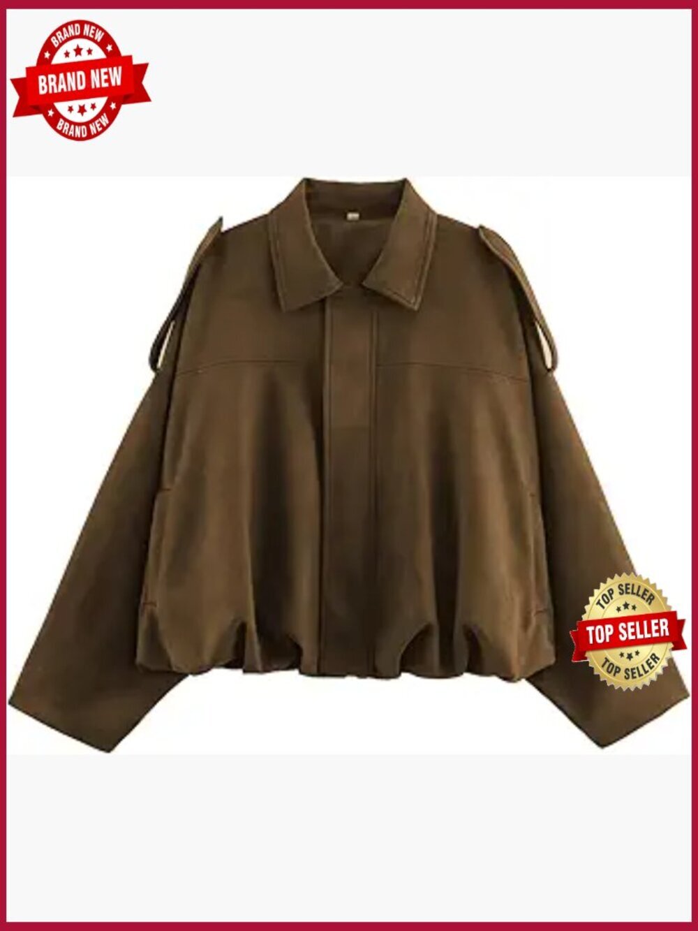 Faux Suede Bomber Jacket Lightweight Oversized Cropped Batwing Sleeve